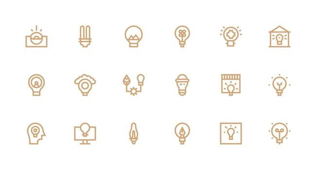 Strong Stroke Line Style Lightbulb Icons with 18 Vectors Icon Pack for UI