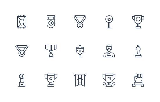 15 Icons for Trophy in Regular Line Format Flexible Icon System for Web Interfaces vector