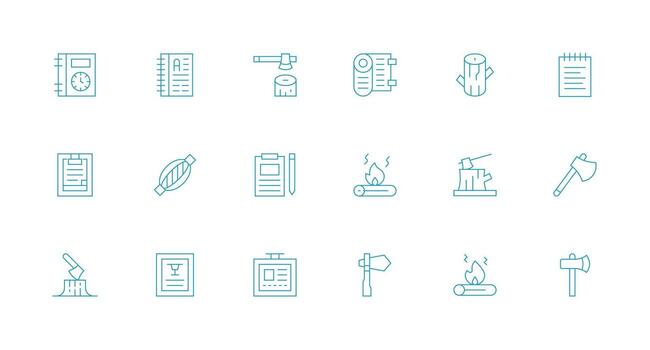 Log Set with 18 Minimal Line Icons Lightweight Icon Series vector