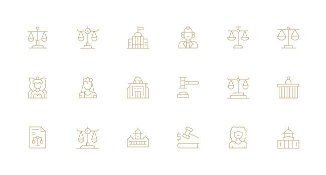 Judiciary Icon Set with 18 Minimal Line Graphics Icon Set for Web vector
