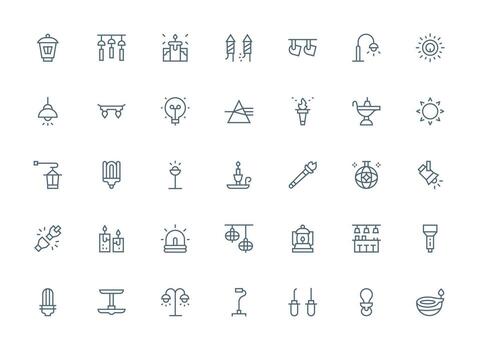 Regular Clean Line Style Illumination Icons with 35 Vectors Clean Icon Set Icon Pack for UI Projects