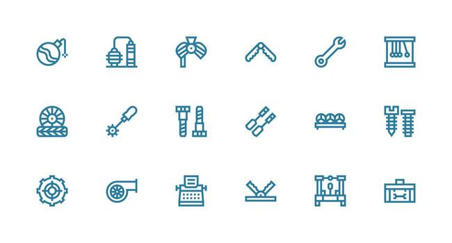 Mechanical Visual Pack containing 18 Strong Stroke Line Icons Interface Icon Collection for Daily Projects vector