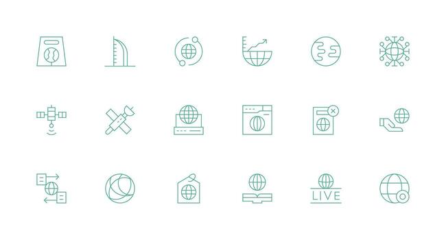 Global featuring 18 Icons in Minimal Line Design Line Icon Collection vector