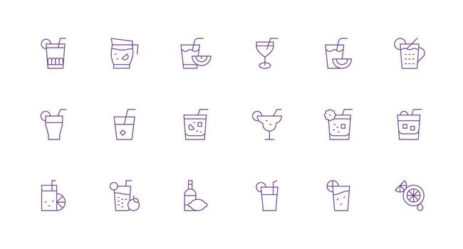 Lemonade Icon Set with 18 Minimal Line Graphics Lightweight Icon Series vector