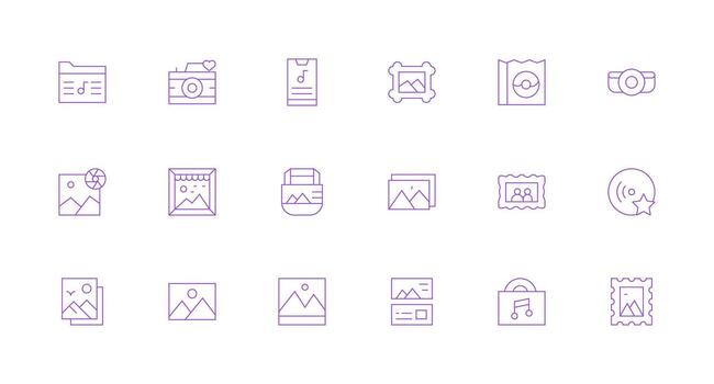 álbum conjunto con 18 mínimo línea íconos escalable íconos para todas temas vector