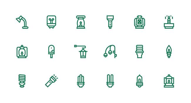 Strong Stroke Line Icons from Light Source Set with 18 Vectors Printable Icon Collection