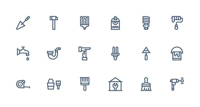 18 Home Improvement Icons in Strong Stroke Line Aesthetic Flexible Icon System for Web Interfaces vector