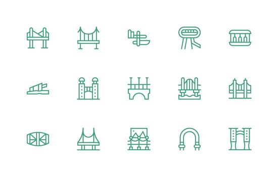 Bridge featuring 15 Icons in Regular Line Design Icon Pack for Various Themes vector