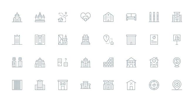 Real Estate Icon Set with 32 Thin Line Graphics Interface Icons for Daily Use vector