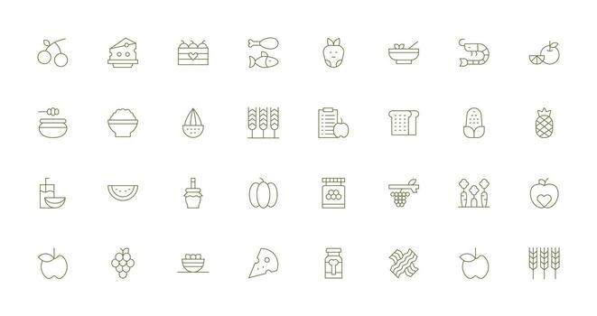 Thin Line Style Healthy Food Icons with 32 Vectors Scalable Icons for All Themes