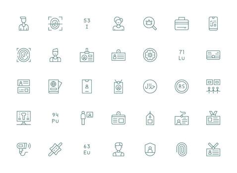 Identification Design Icons featuring 35 in Light Line Style High-Quality Icon Pack vector
