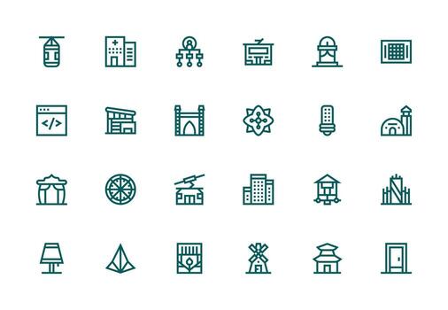 Structure Design Icons featuring 24 in Thick Line Line Style General Use Icon Pack vector