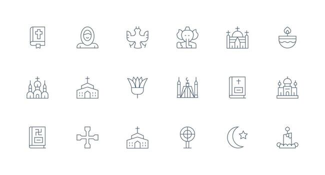 Religion Visual Pack containing 18 Minimal Line Icons Icon Set for Apps vector
