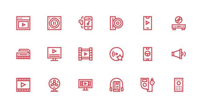 18 Icons for Media Player in Strong Stroke Line Format Simple Icons for Interface and Wireframes vector