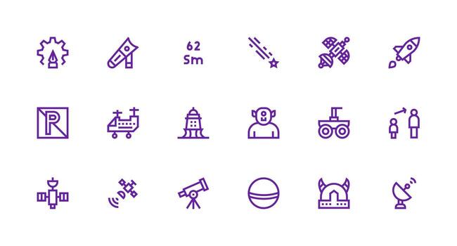 18 Strong Stroke Line Designs for Space Icons Quick Access Icons for UI Development vector