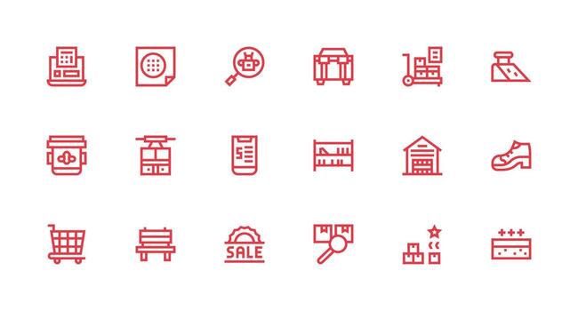 18 íconos para inventario en fuerte carrera línea formato versátil icono colección para diseñadores vector