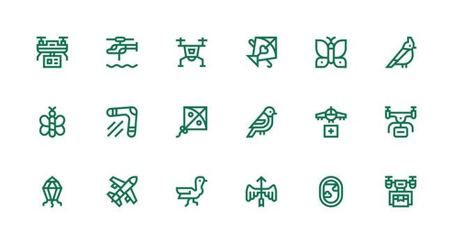 Flying featuring 18 Icons in Strong Stroke Line Design Neutral Style Icons for Any Project vector
