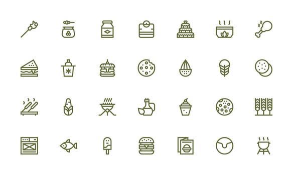 28 Bold Line Vectors for Food Theme Quick Access Icons for UI Development