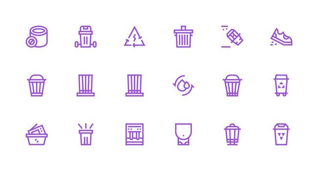 18 íconos para reciclar en fuerte carrera línea formato estilo icono conjunto vector
