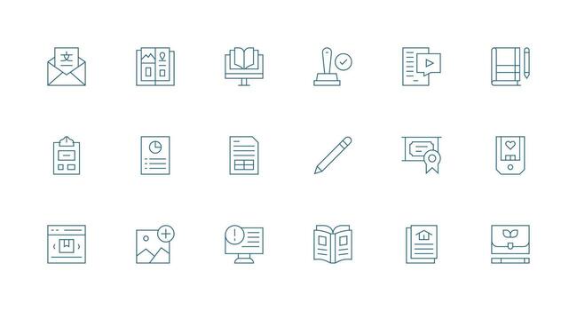 Minimal Line Icons from Document Set with 18 Vectors Simple Icons for Interface and Wireframes