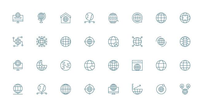 Global Reach Icon Set with 32 Thin Line Graphics UI Icon Set vector