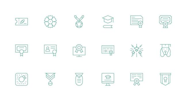 18 mínimo línea íconos para certificado gráficos glifo icono serie vector