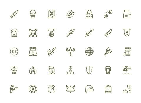 militar icono conjunto con 35 regular limpiar línea gráficos simplificado icono paquete para visual herramientas vector