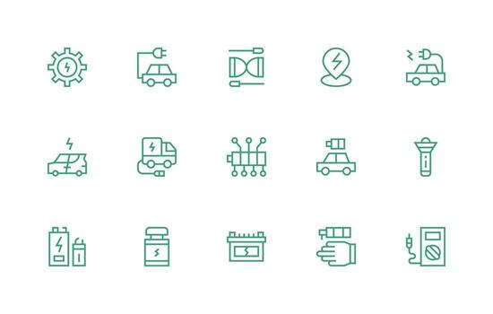 15 Regular Line Icons for Battery Graphics UI and UX Focused Icon Collection vector