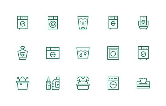 Regular Line Style Detergent Icons with 15 Vectors Essential Icon Collection