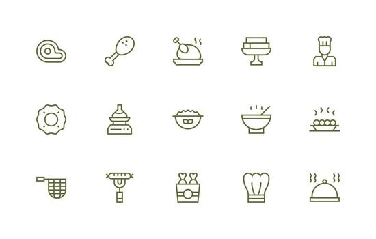 plato diseño íconos presentando 15 en regular línea estilo compacto icono conjunto vector