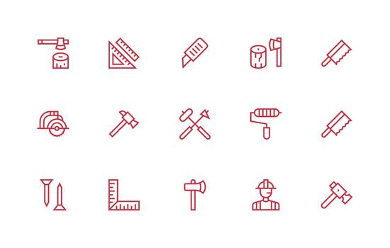 15 Icons for Carpenter in Regular Line Format Customizable Icon Series for Mobile Screens vector