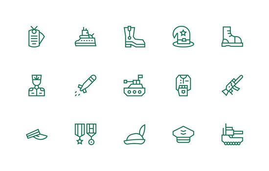 Army Icon Collection with 15 Regular Line Designs Responsive Icon Set for Flexible Layouts vector