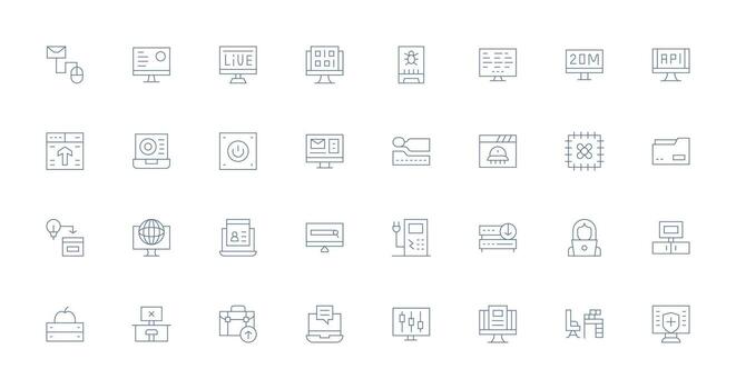 Computer Icon Collection with 32 Thin Line Designs Optimized Icon Pack for Digital Products vector