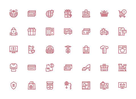 ECommerce Icon Set with 35 Regular Clean Line Graphics Organized Icon Pack for Quick Access vector