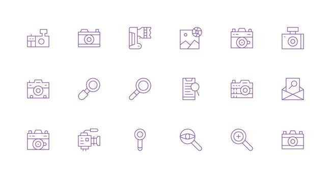 Lens Set with 18 Minimal Line Icons Basic Icon Series vector