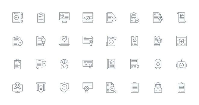 32 Thin Line Icons for Compliance Graphics Editable Icon Collection vector