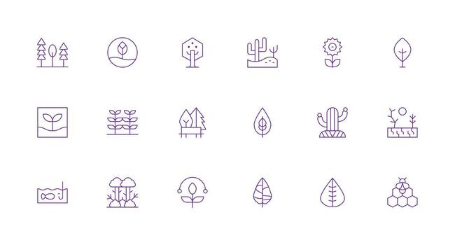 18 Minimal Line Vectors for Ecosystem Theme Flat Icon Set