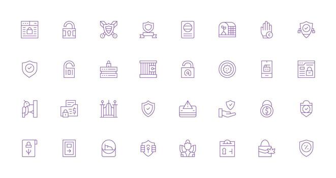 Protected featuring 32 Icons in Thin Line Design Icon Set for Projects vector