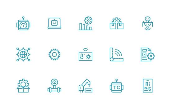 regular línea estilo automatización íconos con 15 vectores profesional icono paquete para desarrollo trabajo