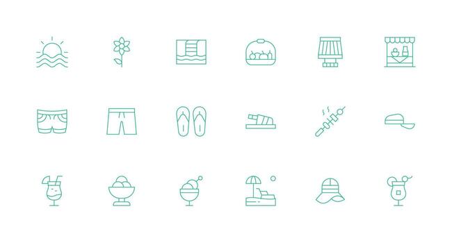 Minimal Line Style Summer Icons with 18 Vectors Quick Access Icons for UI Development