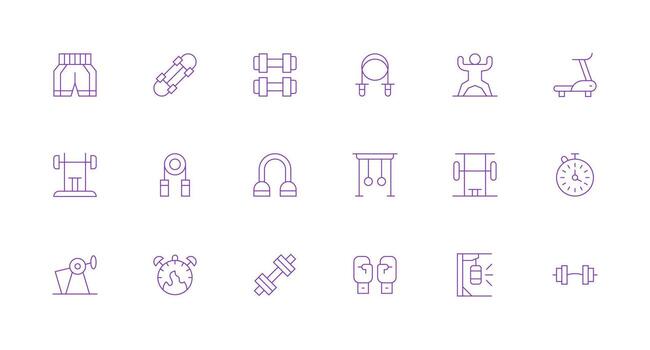 Workout Design Icons featuring 18 in Minimal Line Style App Icon Pack vector