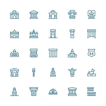 Monument Set with 25 Medium Stroke Outline Icons Minimal Icon Set for Interface Projects vector