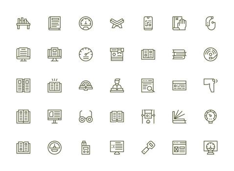 leyendo visual paquete conteniendo 35 regular limpiar línea íconos diseño icono paquete vector