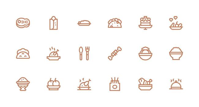 18 plato íconos en fuerte carrera línea estético ui y ux enfocado icono colección vector