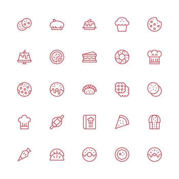 25 Icons for Pastry in Medium Stroke Outline Format Essential Icons for Rapid UI Building vector