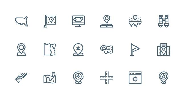 18 Strong Stroke Line Vectors for Geographical Theme Basic Icon Series