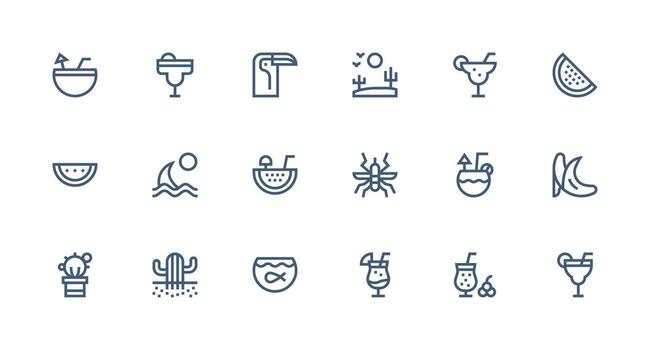 Tropical Design Icons featuring 18 in Strong Stroke Line Style Interface Icon Collection for Daily Projects vector