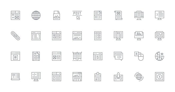 Webpage Icon Collection with 32 Thin Line Designs Basic Icon Series vector