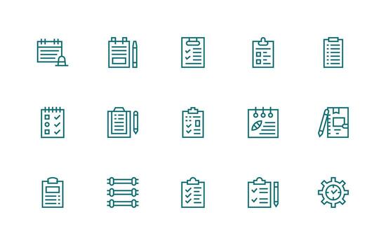 15 que hacer lista íconos en regular línea estético tablero icono serie vector