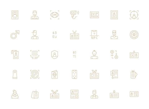 Identification Icon Set with 35 Light Line Graphics Digital Icon Collection vector